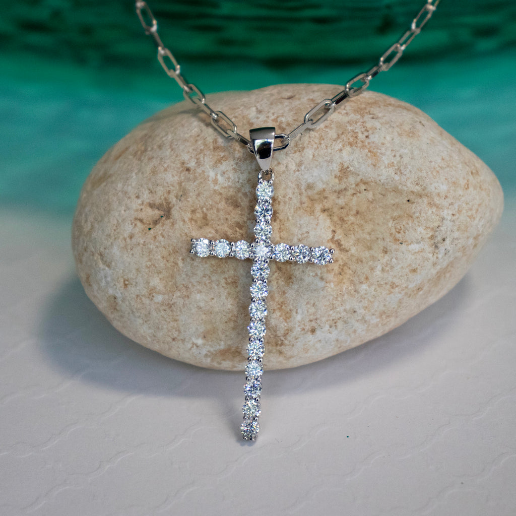 Cross CZ Pendant Necklace - Gold or Silver