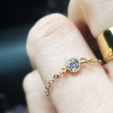 CZ Bezel Chain Ring - Gold