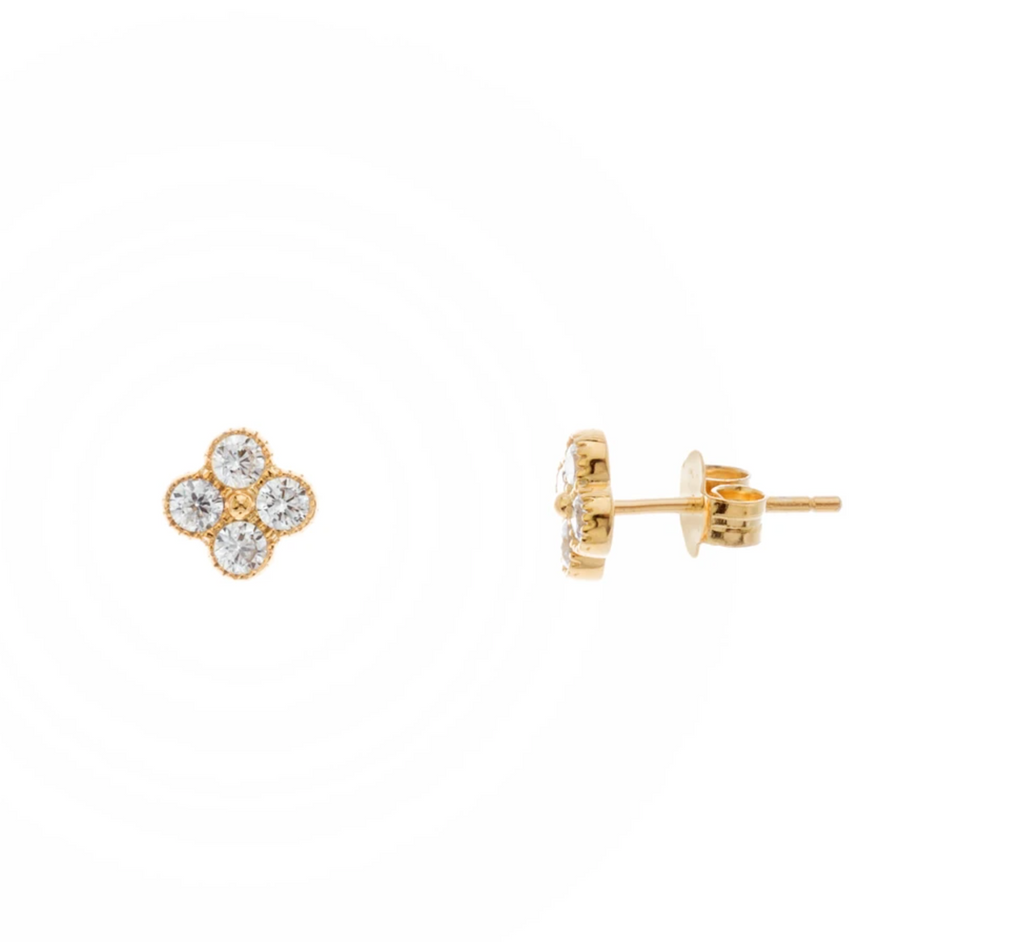 Bezel CZ Flower Studs - Gold or Silver-Earrings-Balara Jewelry