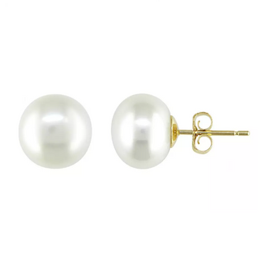 5, 8, 10 mm 925 Sterling Silver Freshwater Pearl Studs - Gold