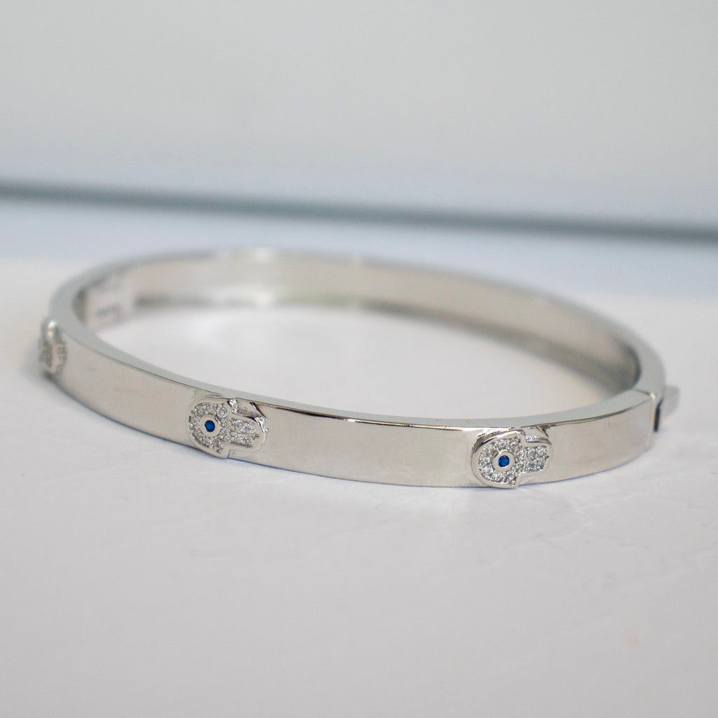 CZ Evil Eye Hamsa Bangle Bracelet - Gold and Silver