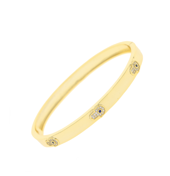 CZ Evil Eye Hamsa Bangle Bracelet - Gold and Silver