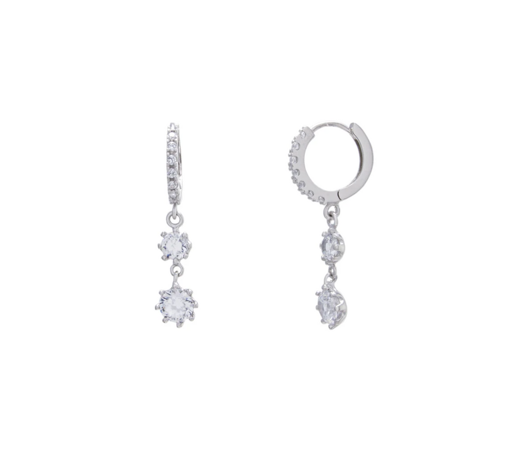 Bezel CZ Dangling Huggie Earrings - Gold Or Silver