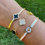 CZ - Shell Gem Four Leaf Bangle Bracelet - Silver, Gold, Rose Gold
