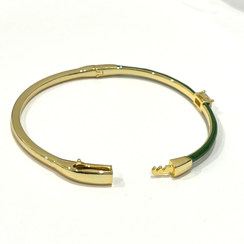CZ Enamel Bangle Bracelet- Gold