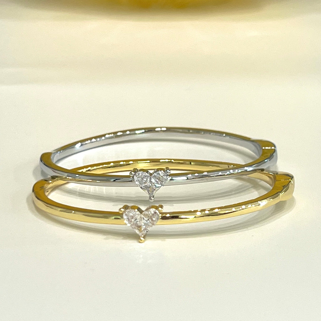 Heart CZ Bangle Bracelet - Silver and Gold