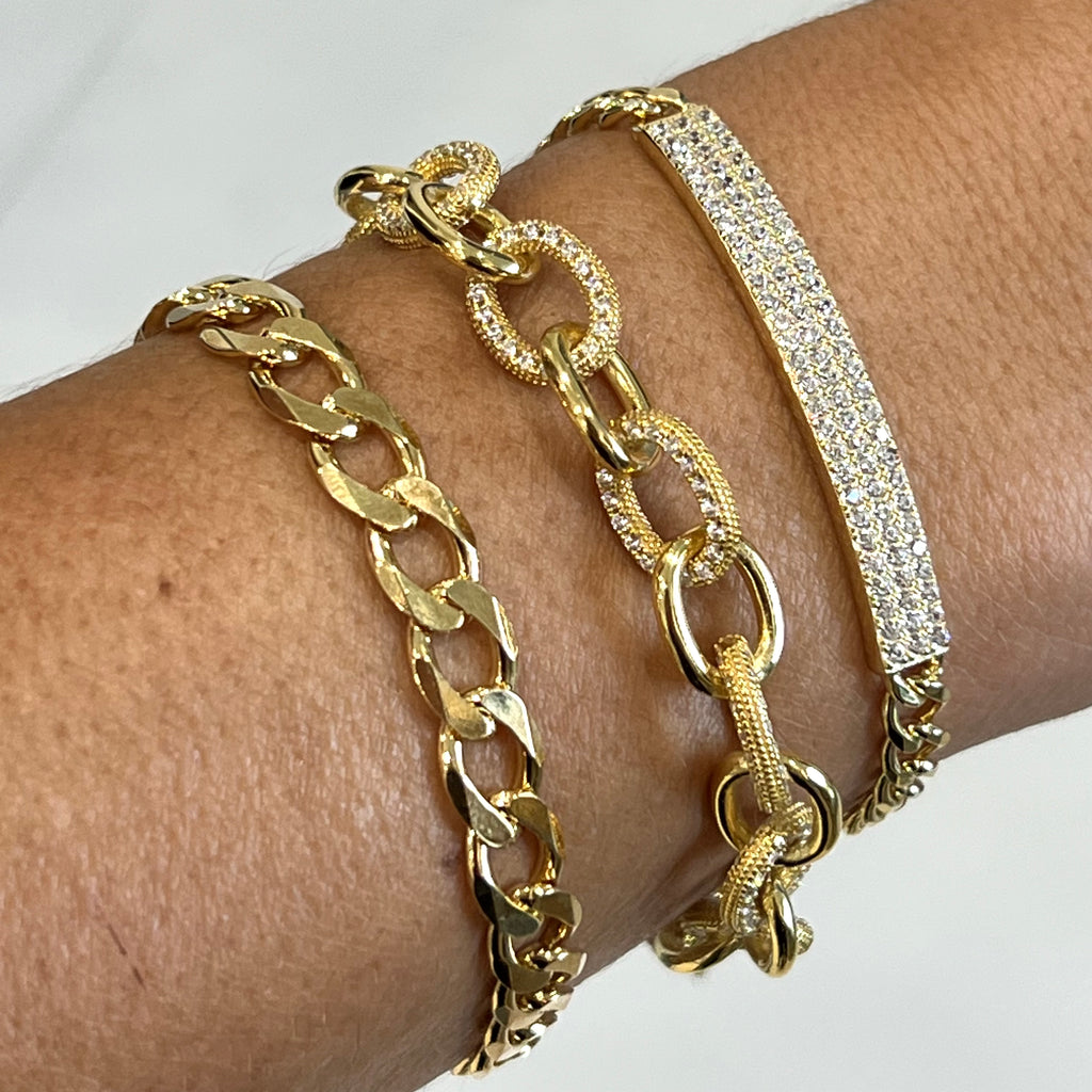 CZ Bar Link Bracelet - Gold or Silver