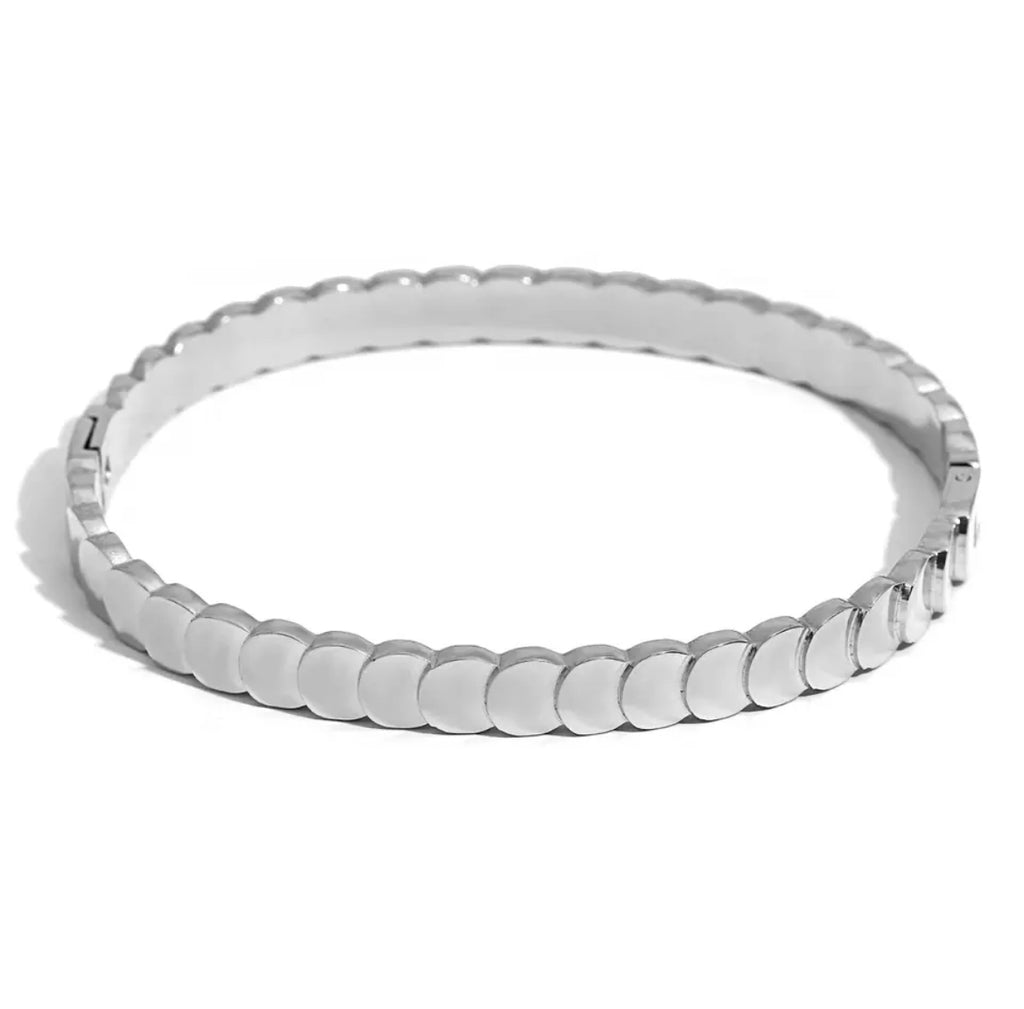 Geometric Pattern Stainless Steel Bangle Bracelet - Silver