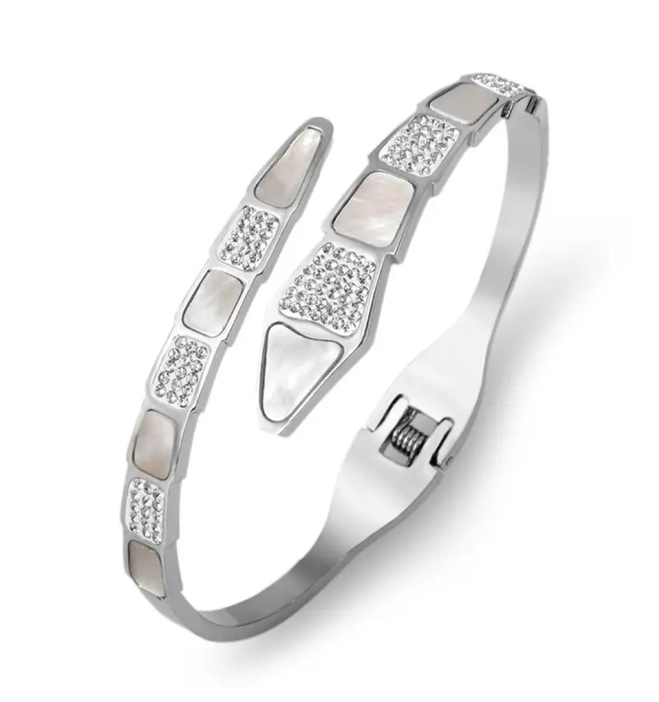 Designer Inspired CZ Snake Cuff Bracelet - Gold and Silver