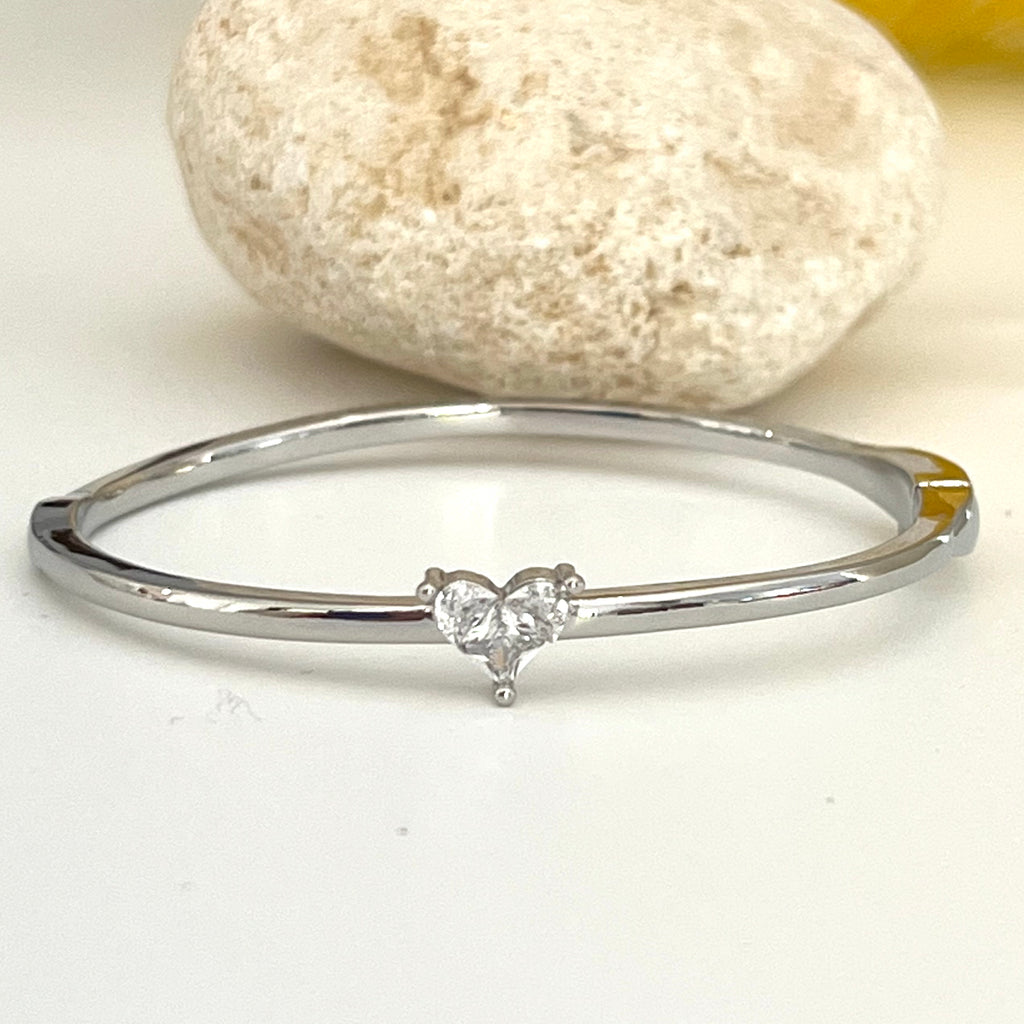 Heart CZ Bangle Bracelet - Silver and Gold