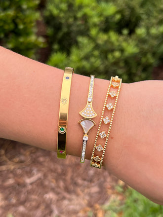 3 mm Stone Multicolor CZ Bangle Bracelet- Gold and Silver