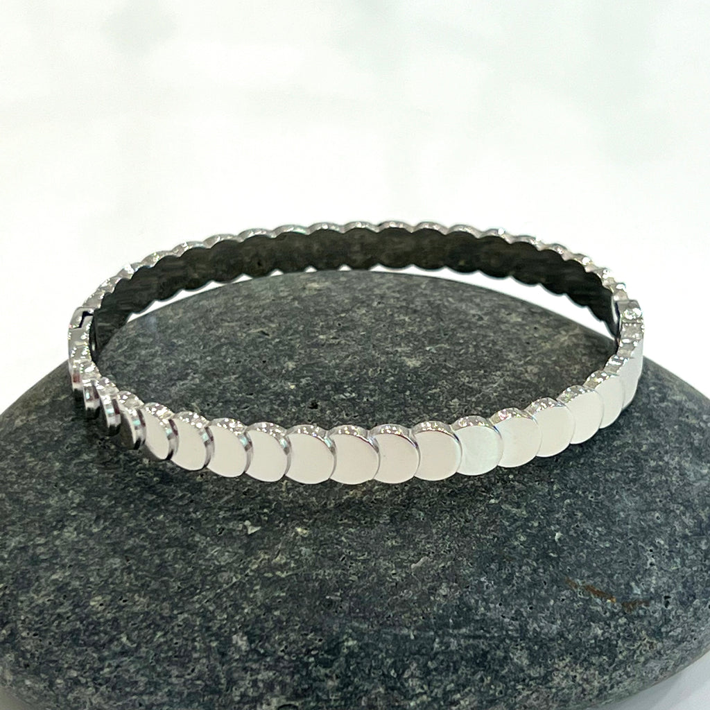 Geometric Pattern Stainless Steel Bangle Bracelet - Silver