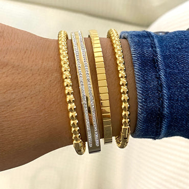 Textured Stainless Steel Bangle Bracelet - Gold