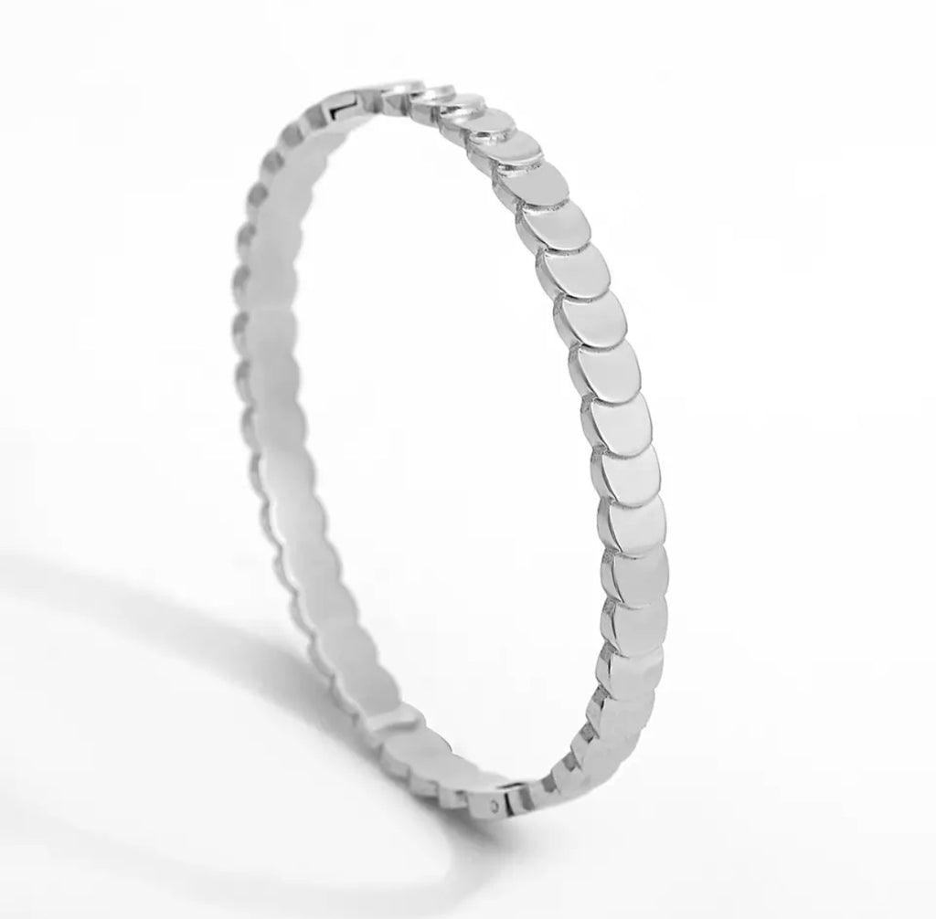 Geometric Pattern Stainless Steel Bangle Bracelet - Silver