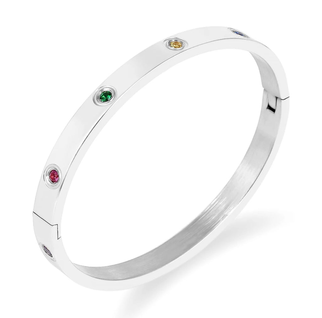 3 mm Stone Multicolor CZ Bangle Bracelet- Gold and Silver