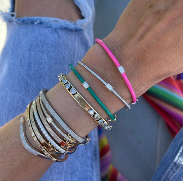 CZ Enamel Bangle Bracelet- Gold