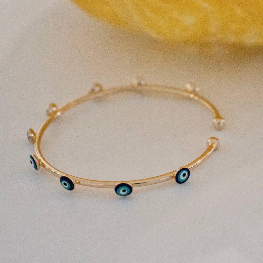 Enamel Evil Eye Cuff Bracelet - Gold