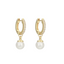 Mini Pearl Dangling Huggie Earrings - Gold