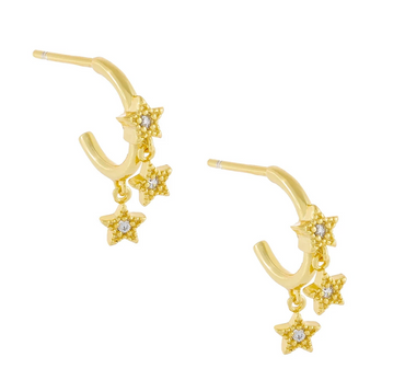 CZ Star Dangling Hoop - Gold Or Silver