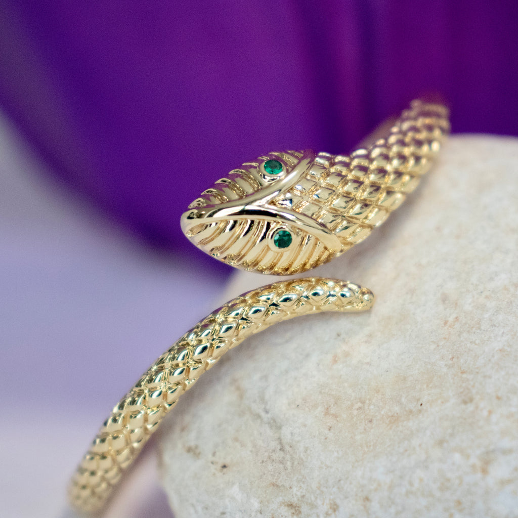 Flexible Gold Snake Bracelet with Diamond