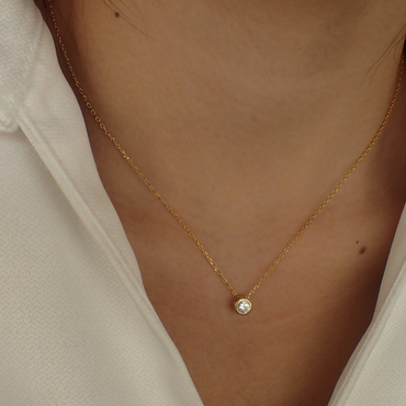 Bezel CZ Solitaire Necklace - Gold or Silver