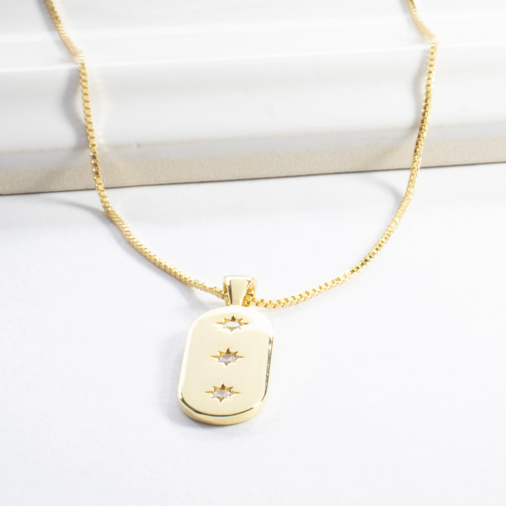 CZ Tag Necklace - Gold