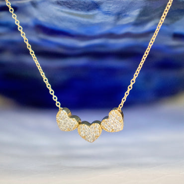 Triple CZ Heart Necklace - Gold or Silver